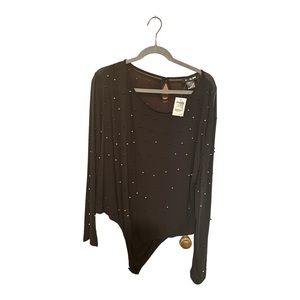 Charlotte Russe Shear Mesh Beaded Long Sleeve Bodysuit Size 2X